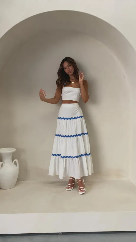 Billy J Tops Women Lys Top And Maxi Skirt Set 8211 White Blue