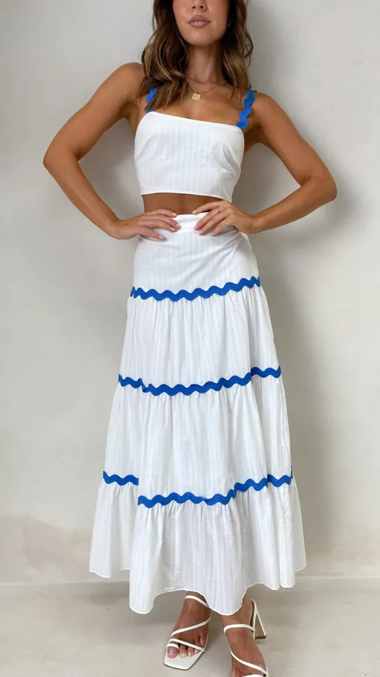 Billy J Tops Women Lys Top And Maxi Skirt Set 8211 White Blue