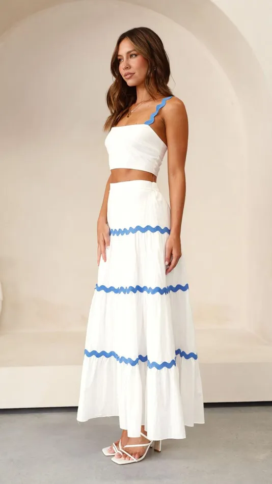 Billy J Tops Women Lys Top And Maxi Skirt Set 8211 White Blue