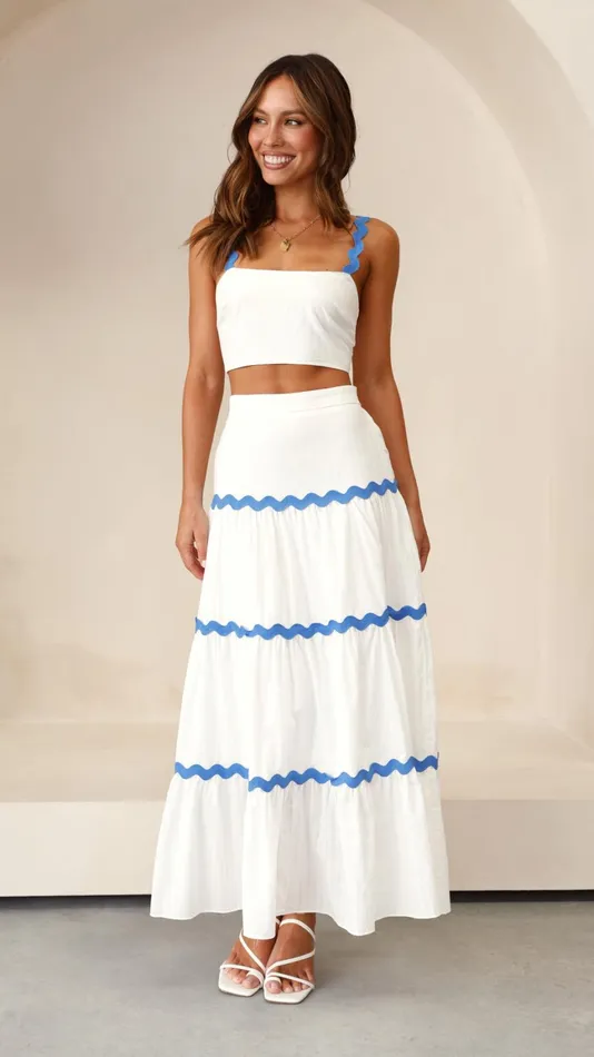 Billy J Tops Women Lys Top And Maxi Skirt Set 8211 White Blue