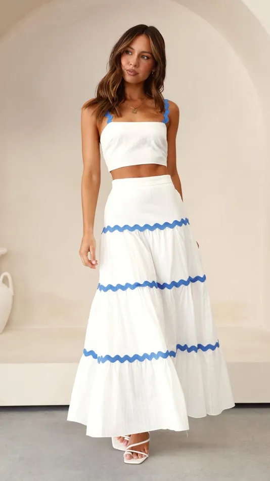 Billy J Tops Women Lys Top And Maxi Skirt Set 8211 White Blue