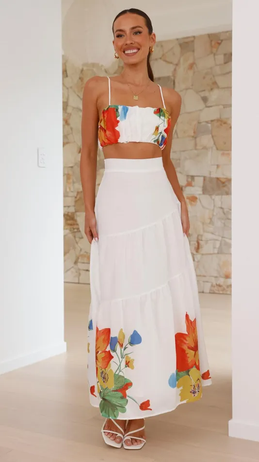 Billy J Tops Women Saraya Top And Skirt Set 8211 White Floral