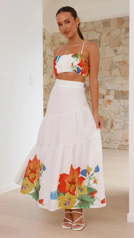 Billy J Tops Women Saraya Top And Skirt Set 8211 White Floral