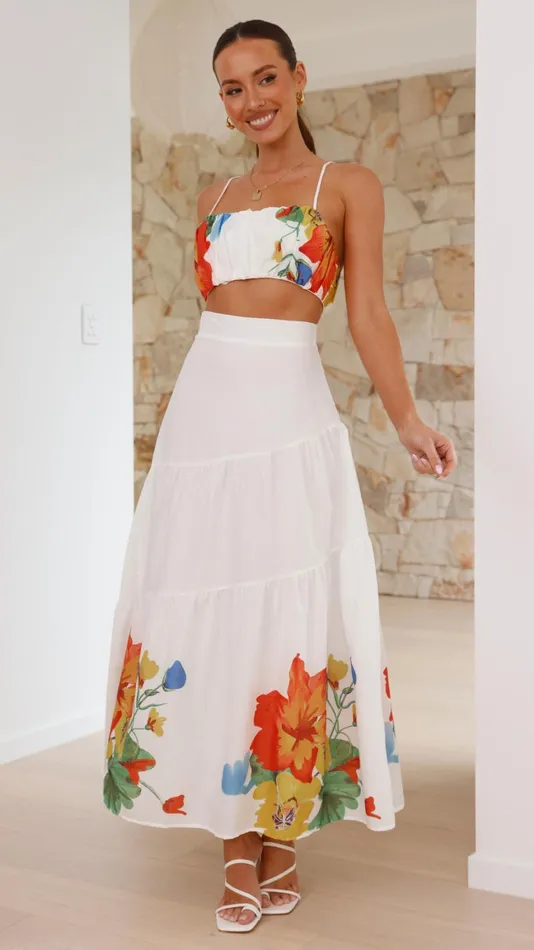 Billy J Tops Women Saraya Top And Skirt Set 8211 White Floral