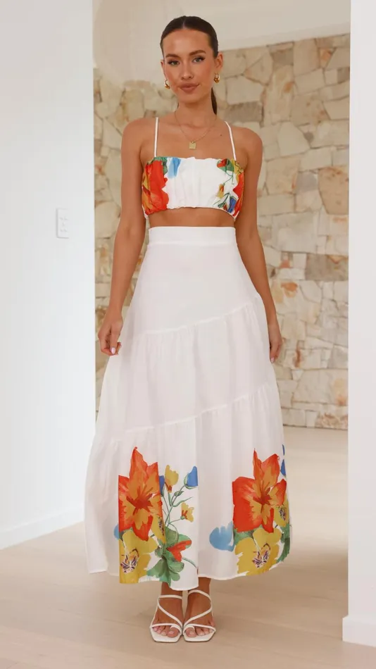 Billy J Tops Women Saraya Top And Skirt Set 8211 White Floral