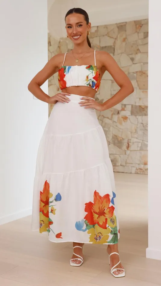 Billy J Tops Women Saraya Top And Skirt Set 8211 White Floral