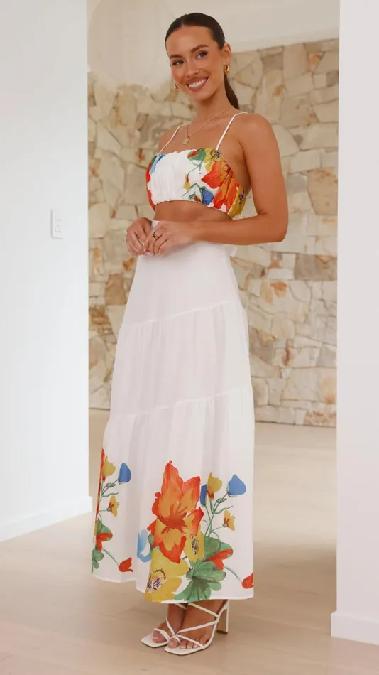 Billy J Tops Women Saraya Top And Skirt Set 8211 White Floral