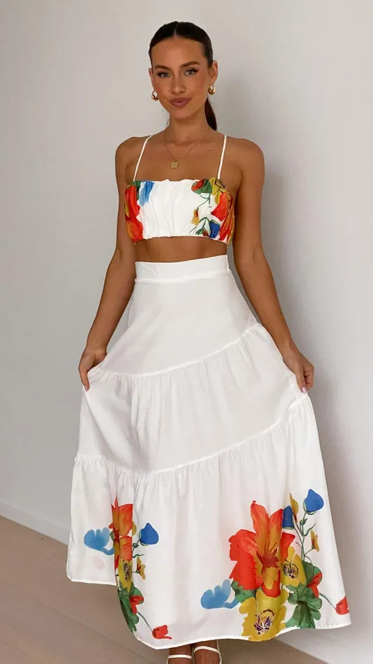 Billy J Tops Women Saraya Top And Skirt Set 8211 White Floral