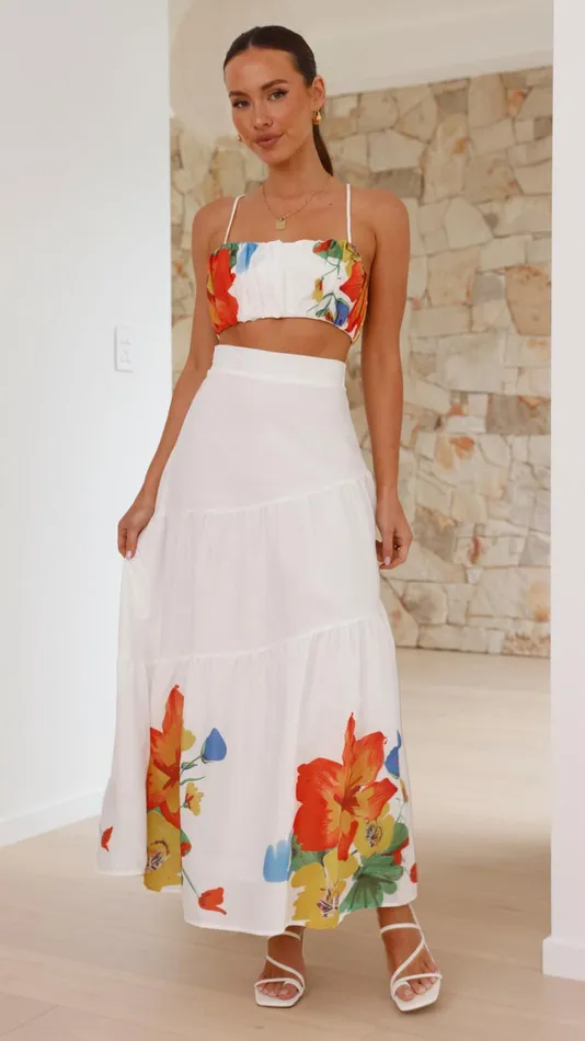 Billy J Tops Women Saraya Top And Skirt Set 8211 White Floral