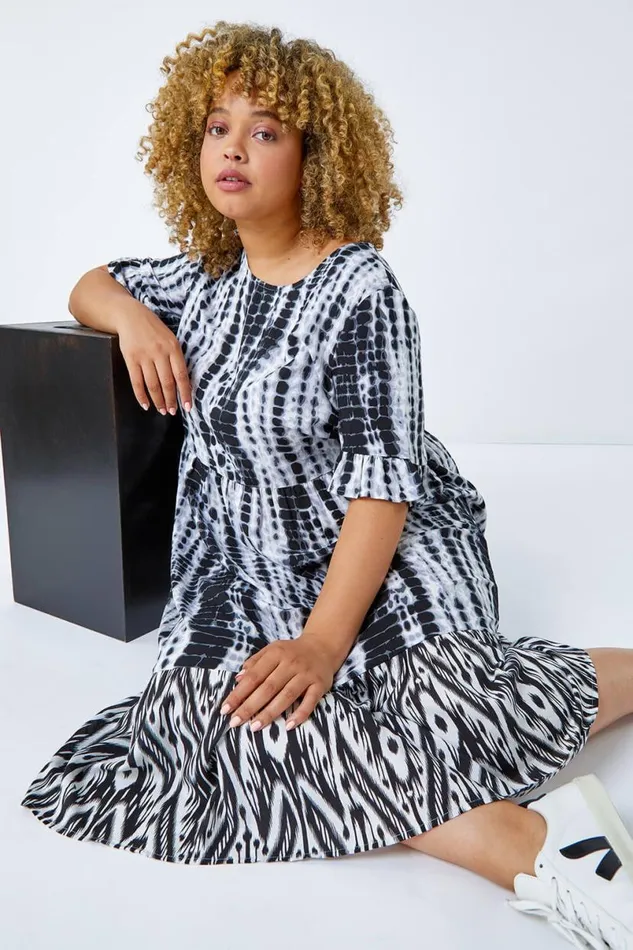 Black Curve Tie Dye Maxi Dress Women Roman Dresses