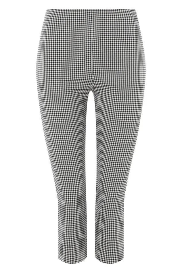 Black Gingham Elastic Waist Stretch Cropped Trouser Women Roman Coords