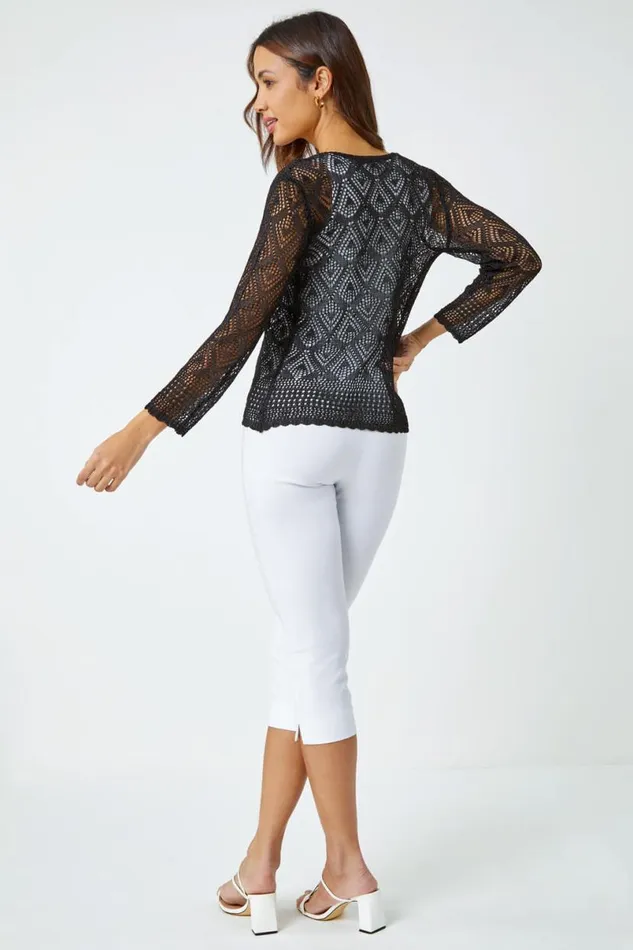 Black Knitted Crochet Shimmer Shrug Women Roman Occasionwear