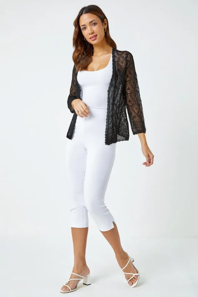 Black Knitted Crochet Shimmer Shrug Women Roman Occasionwear