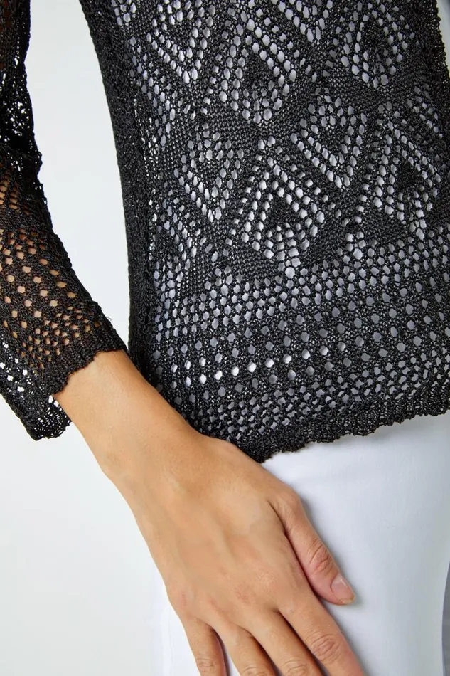 Black Knitted Crochet Shimmer Shrug Women Roman Occasionwear