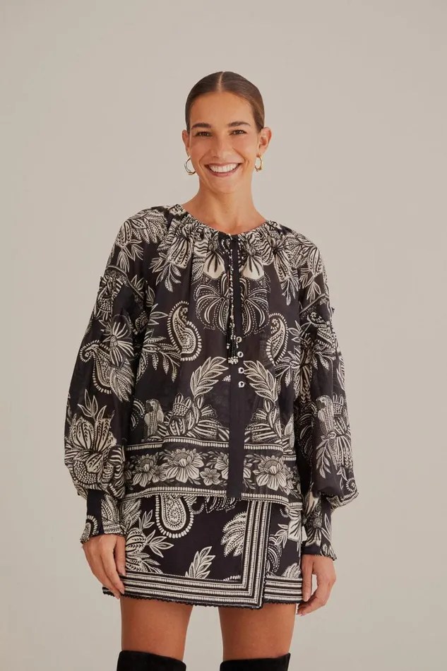 Black Paisley Bloom Blouse Women FARM Rio Blouses