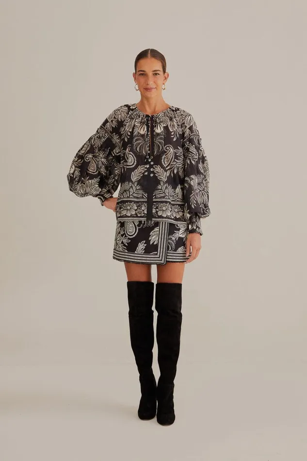Black Paisley Bloom Blouse Women FARM Rio Blouses