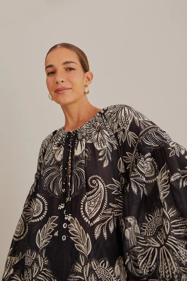 Black Paisley Bloom Blouse Women FARM Rio Blouses