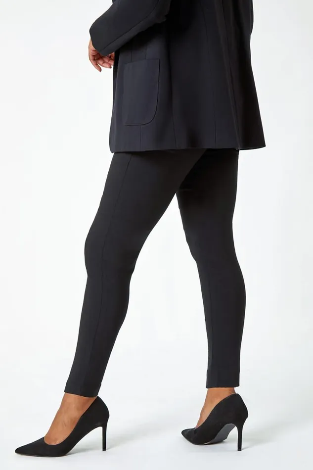 Black Petite Mock Pocket Stretch Trouser Women Roman Trousers