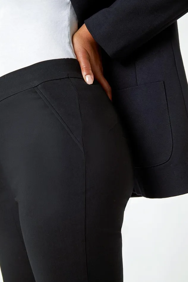 Black Petite Mock Pocket Stretch Trouser Women Roman Trousers