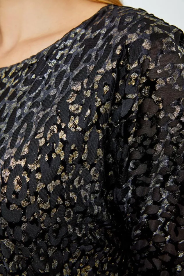 Black Shimmer Leopard Print Velvet Dress Women Roman Dresses