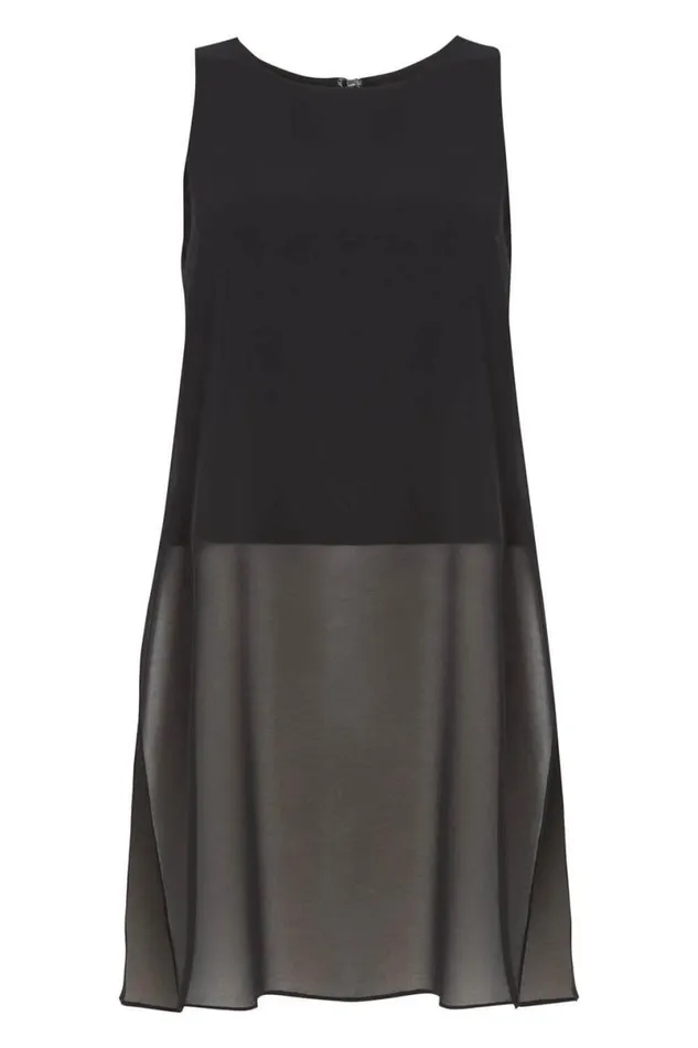Black Sleeveless Longline Chiffon Floaty Tunic Top Women Roman Tops