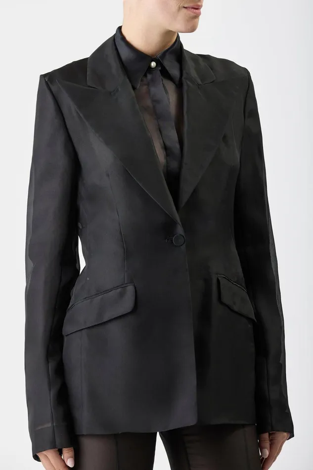 Blazers and Vests Women Gabriela Hearst Leiva Sheer Blazer In Black Silk Organza