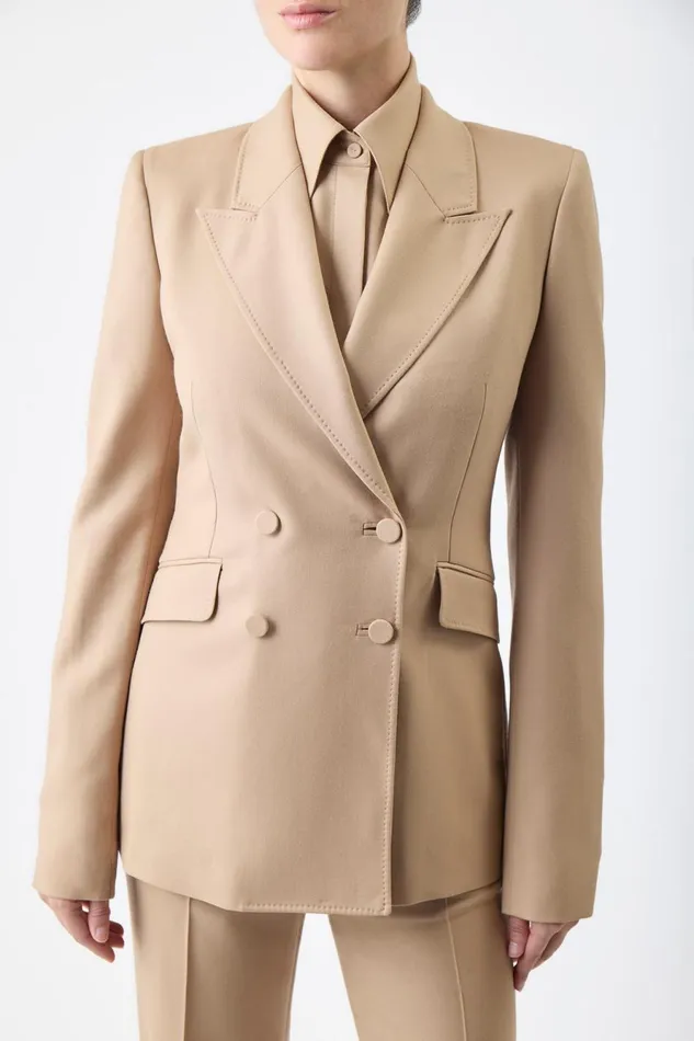 Blazers and Vests Women Gabriela Hearst Stephanie Blazer In Camel Virgin Wool Twill