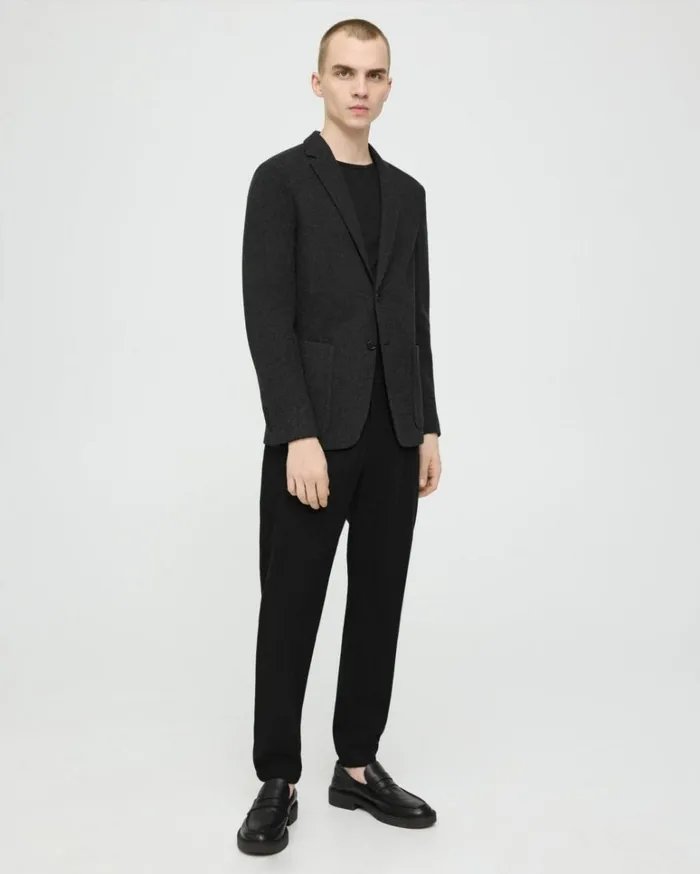 Blazers Jackets Men Theory Clinton Blazer In Double Wool Jersey Pestle MelCharcoal Blazers Jackets Men Theory Clinton Blazer In Double Wool Jersey Pestle MelCharcoal