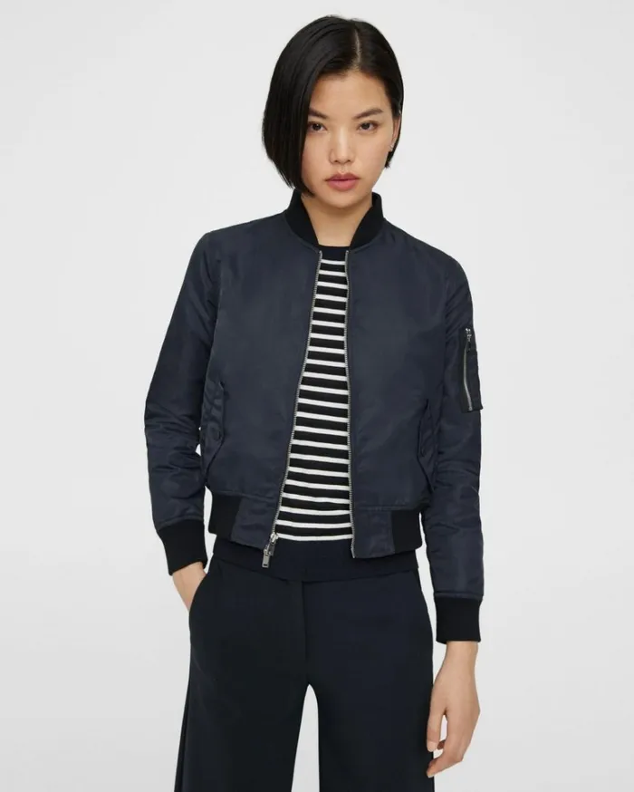 Blazers Jackets Women Theory Classic Bomber Jacket In Recycled Nylon Nocturne Navy