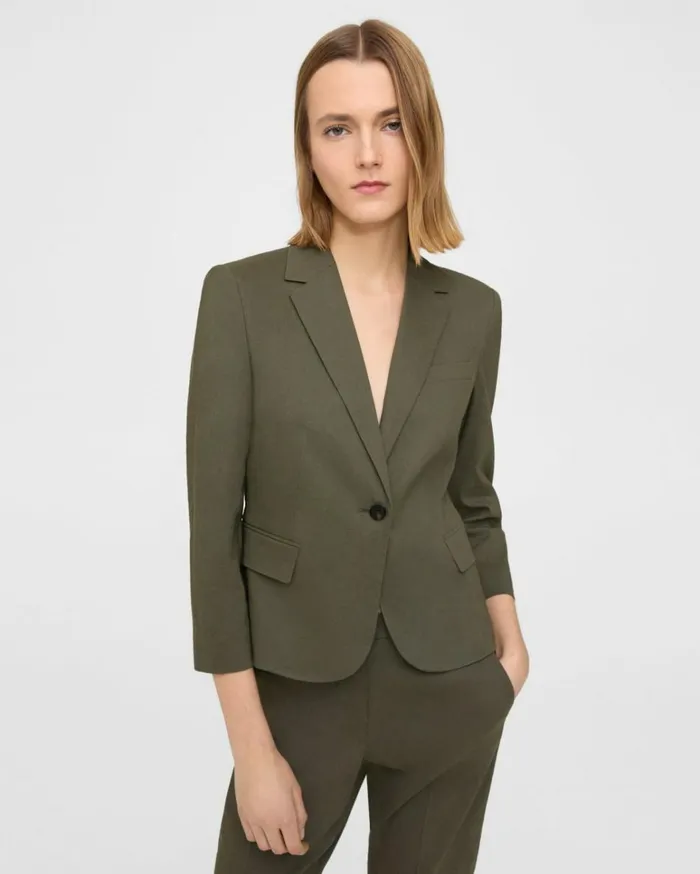 Blazers Jackets Women Theory Shrunken Blazer In Good Linen Dark Olive