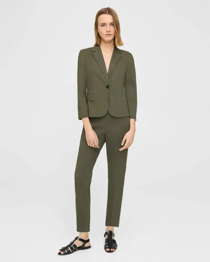 Blazers Jackets Women Theory Shrunken Blazer In Good Linen Dark Olive Blazers Jackets Women Theory Shrunken Blazer In Good Linen Dark Olive