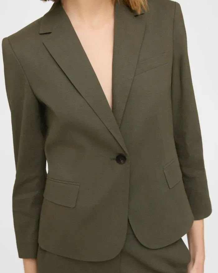 Blazers Jackets Women Theory Shrunken Blazer In Good Linen Dark Olive Blazers Jackets Women Theory Shrunken Blazer In Good Linen Dark Olive