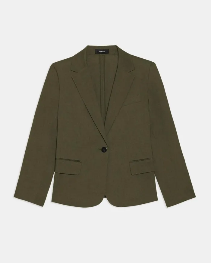 Blazers Jackets Women Theory Shrunken Blazer In Good Linen Dark Olive Blazers Jackets Women Theory Shrunken Blazer In Good Linen Dark Olive