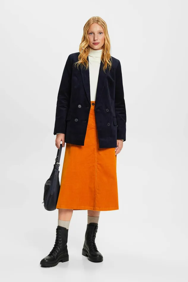 Blazers Women Esprit DoubleBreasted Corduroy Blazer Navy