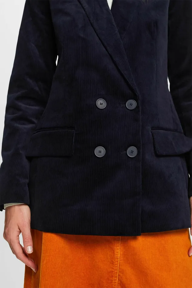 Blazers Women Esprit DoubleBreasted Corduroy Blazer Navy