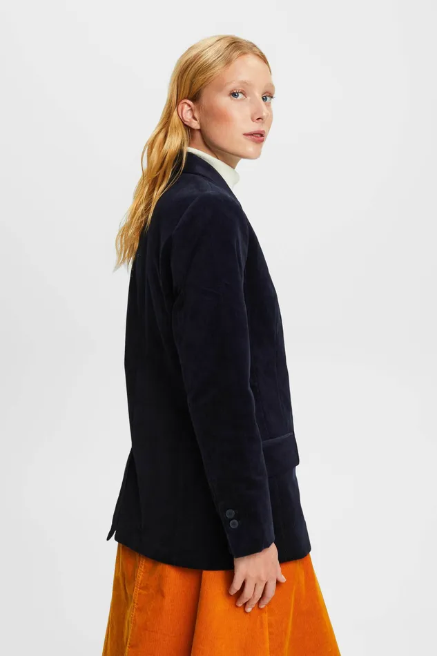 Blazers Women Esprit DoubleBreasted Corduroy Blazer Navy