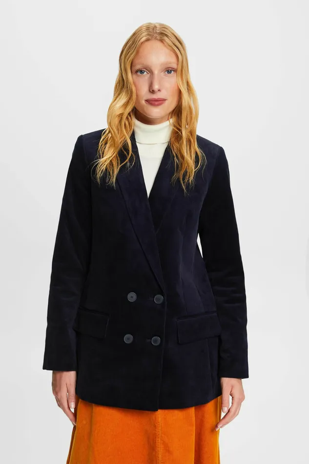 Blazers Women Esprit DoubleBreasted Corduroy Blazer Navy