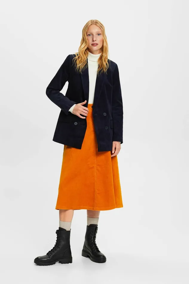 Blazers Women Esprit DoubleBreasted Corduroy Blazer Navy