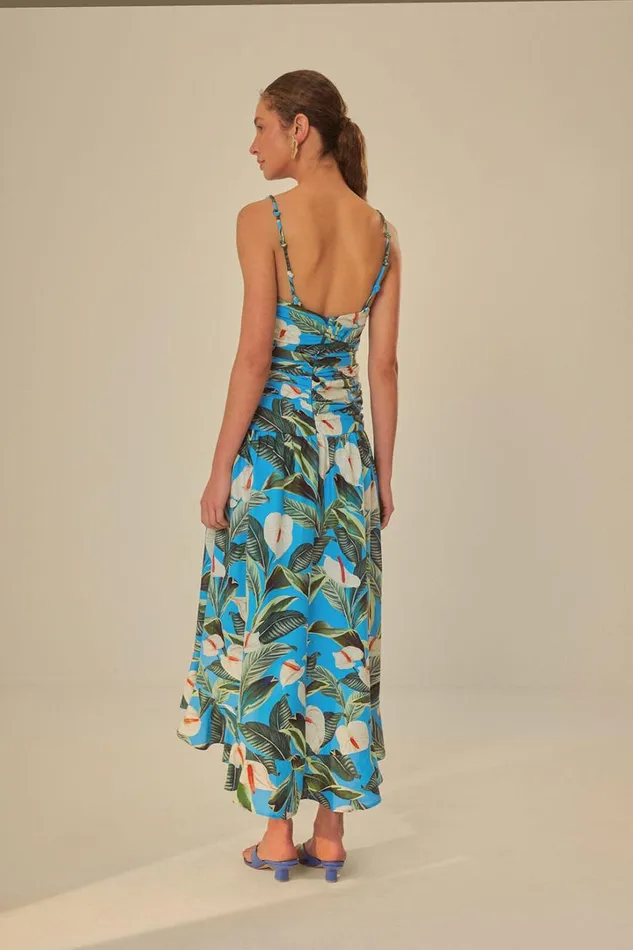 Blue Anthurium Garden Lenzing Ecovero Euroflax Maxi Dress Women FARM Rio Maxi Dresses