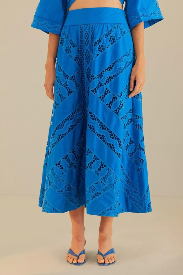 Blue Striped Richelieu Midi Skirt Women FARM Rio Skirts