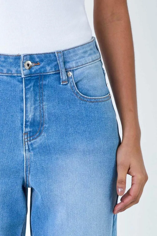 Blue Wide Leg Denim Jeans Women Roman Trousers