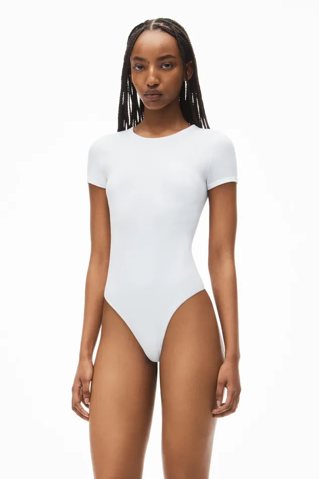 Bodywear Alexander Wang ShortSleeve Bodysuit In RibKnit Jersey