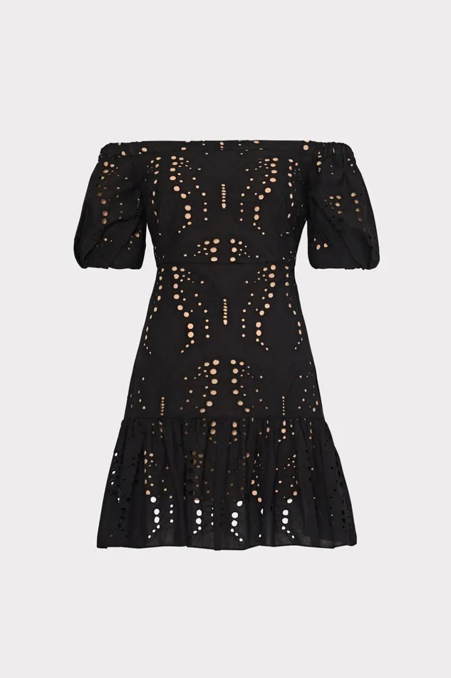 Butterfly Eyelet Off The Shoulder Dress Black Women Milly Dresses