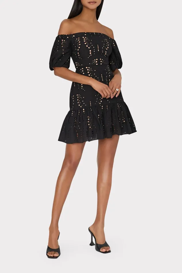 Butterfly Eyelet Off The Shoulder Dress Black Women Milly Dresses
