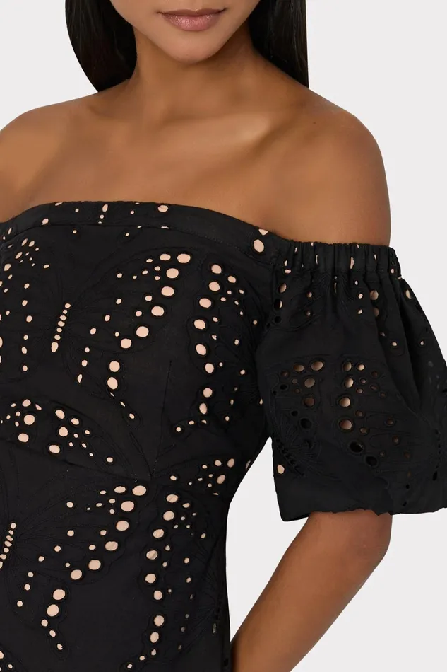 Butterfly Eyelet Off The Shoulder Dress Black Women Milly Dresses