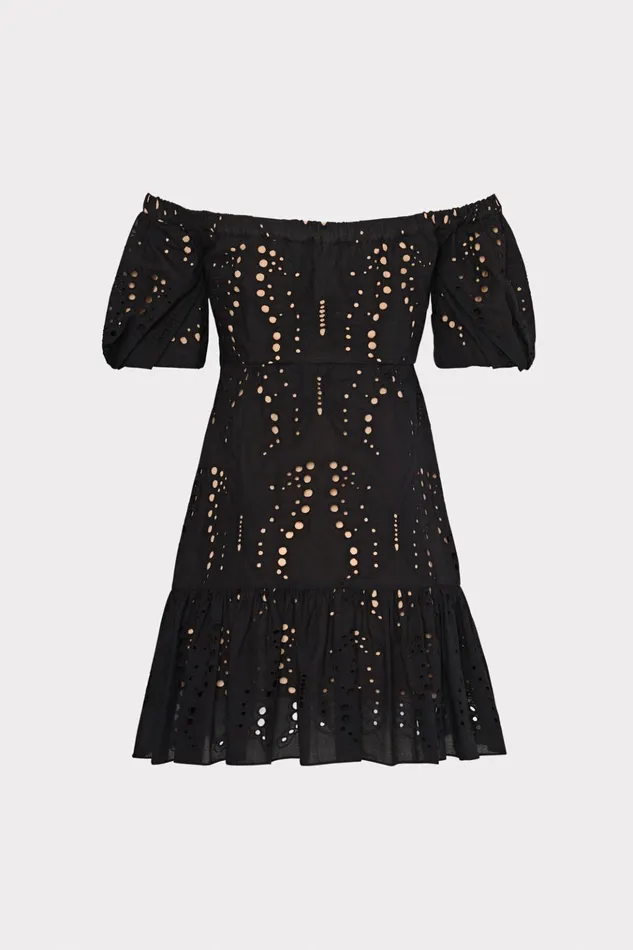 Butterfly Eyelet Off The Shoulder Dress Black Women Milly Dresses