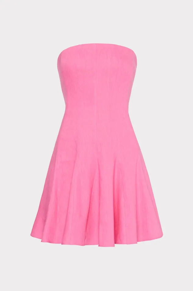 Cameron Solid Linen Strapless Dress Pink Women Milly Dresses