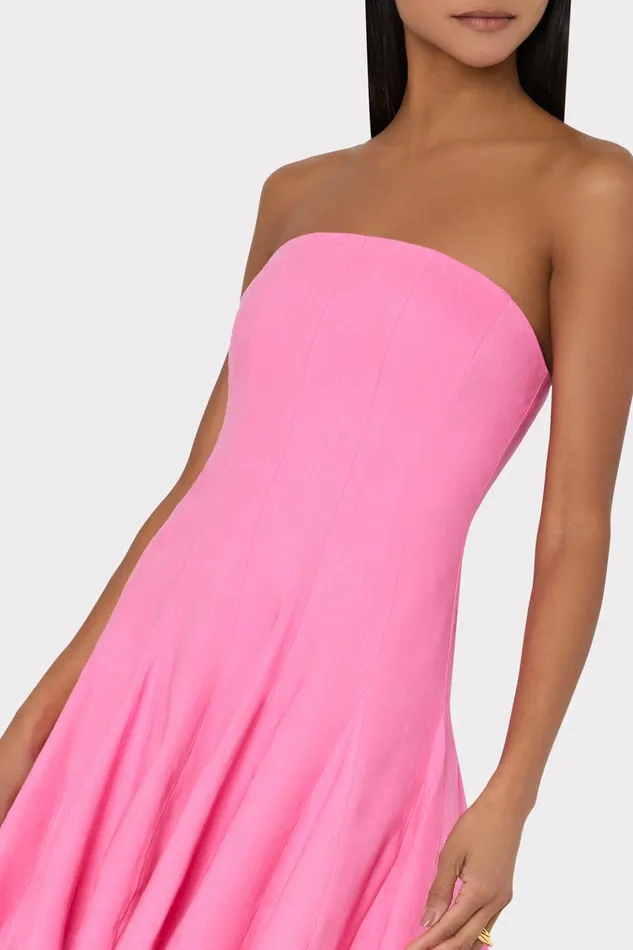 Cameron Solid Linen Strapless Dress Pink Women Milly Dresses