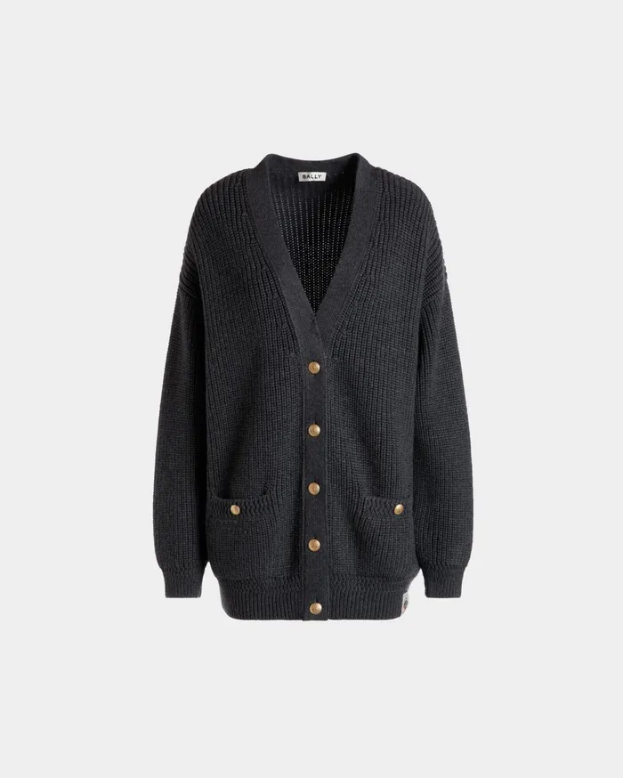 Cardigan In Dark Grey Wool Women Bally Knitwear
