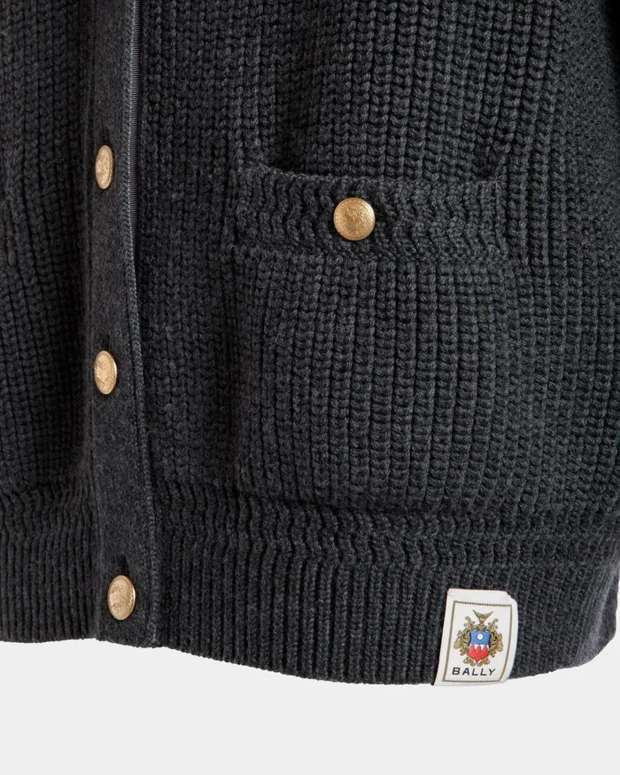 Cardigan In Dark Grey Wool Women Bally Knitwear